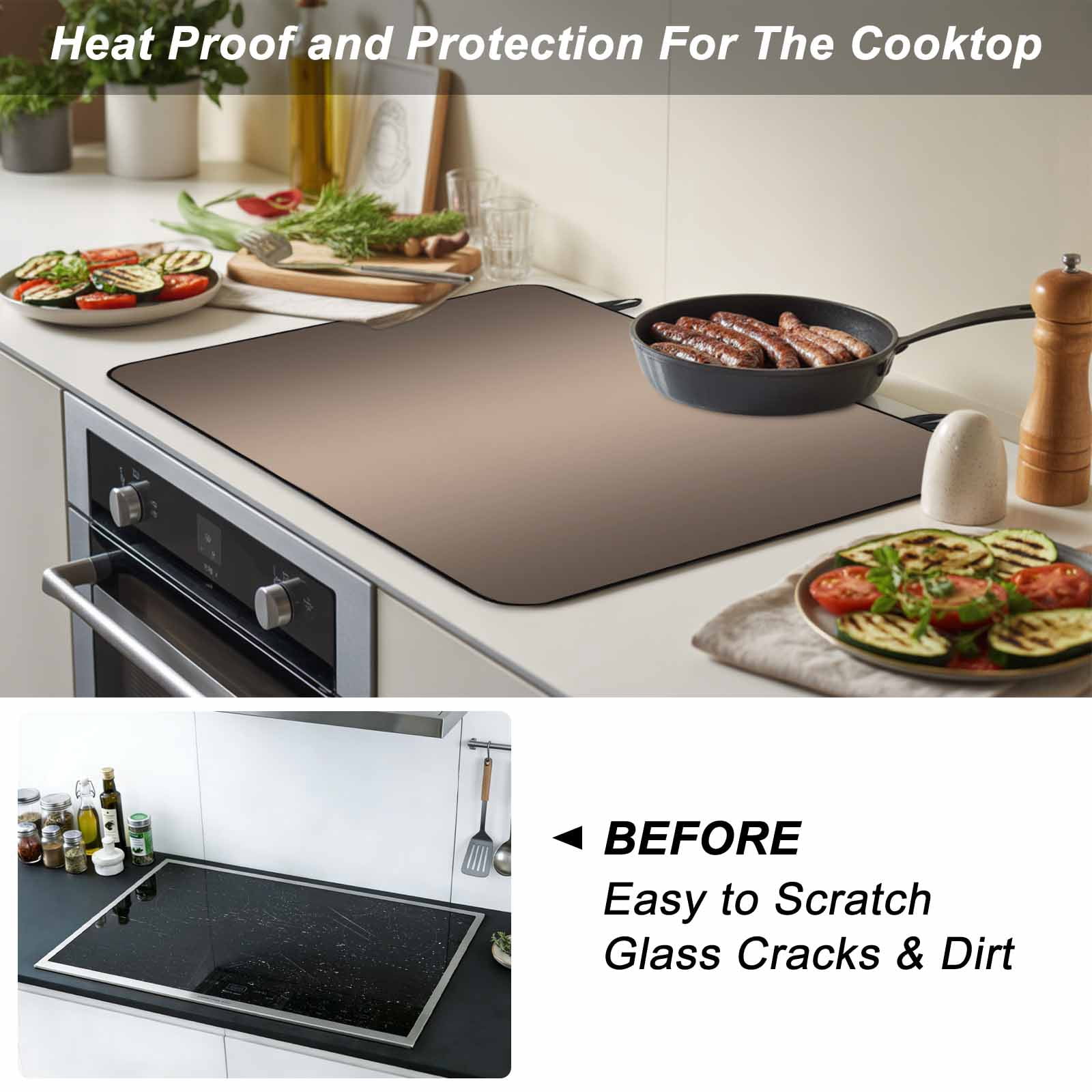 Brown Ombre Stove Top Cover for Electric Stove, Heat-proof & Non Slip Glass Top Stove Cover Protector, Modern Gradient Abstract Art Kitchen Flat Cooktop Rubber Mat 28.5x20.5 Inches