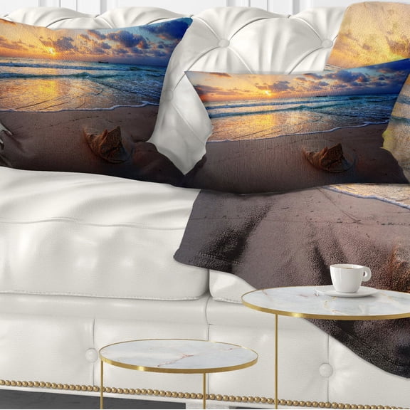 Designart Quiet Seashore during Sunset - Seashore Throw Pillow - 12x20