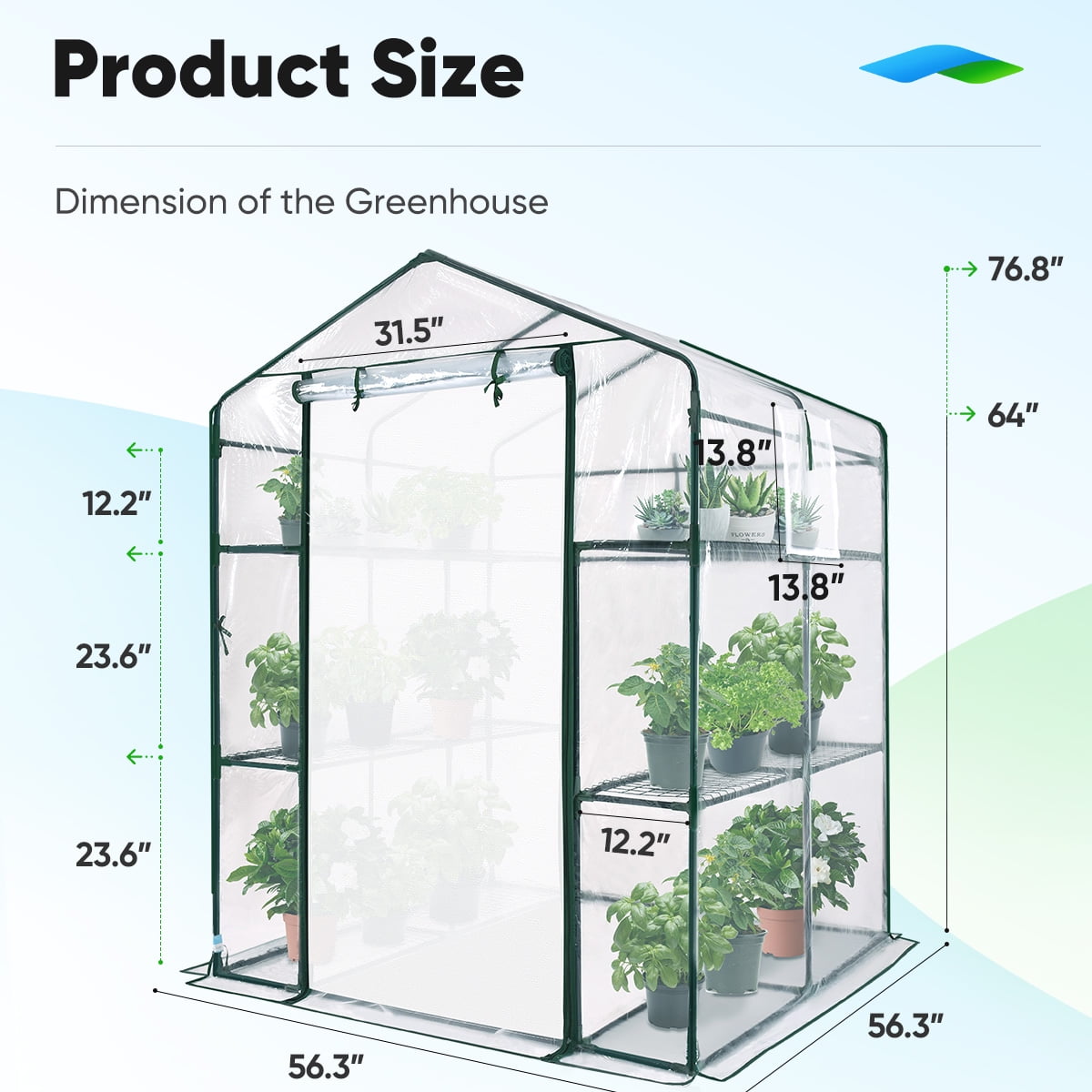 Quictent Mini Greenhouse 56"x56"x77" Walk-in Greenhouse, Transparent PVC Cover, 12 Shelves