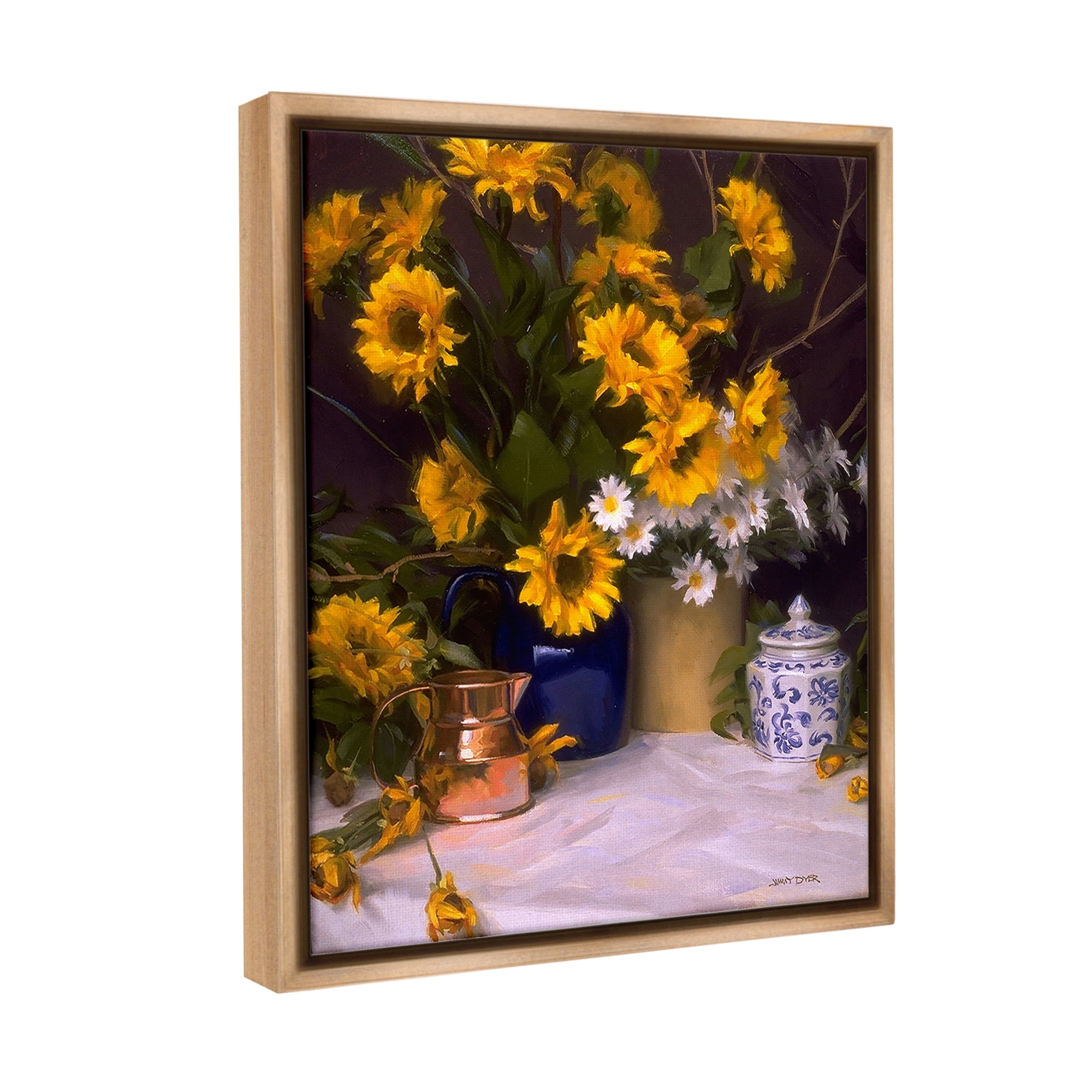 Stupell Industries Classic Floral Still Life Botanical & Floral Painting Brown Floater Framed Canvas Art Print Wall Art, 17 x 21