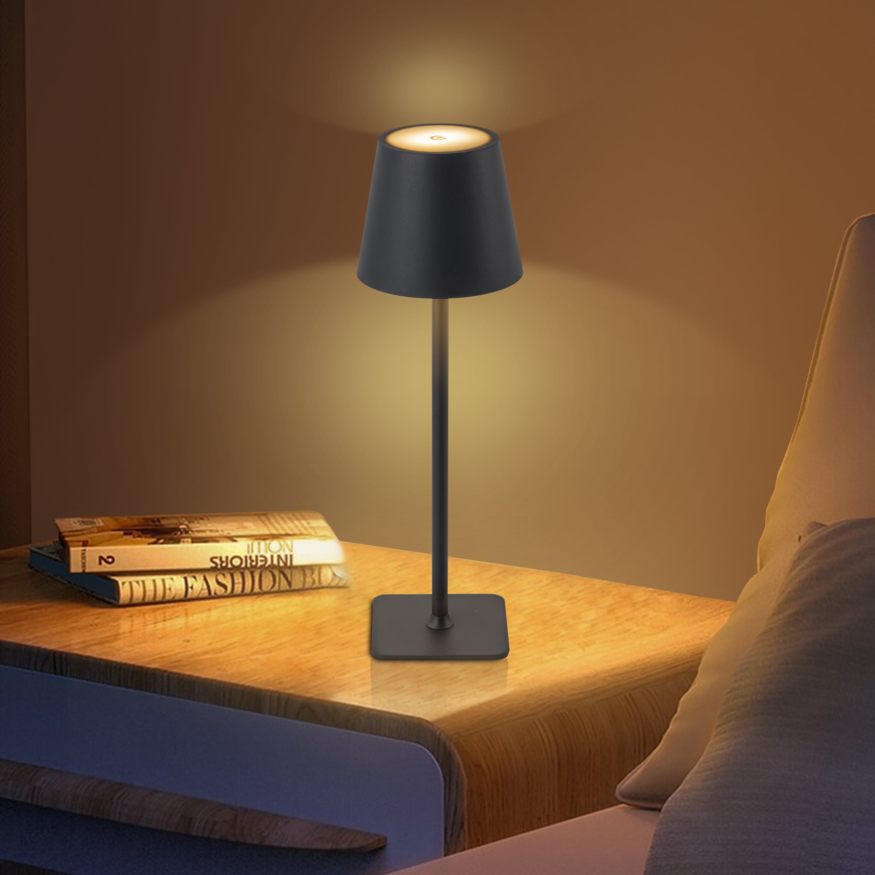 C Cattleya 4-Pack 14” Matte Black LED Cordless Table Lamp, 3CCT Dimmable Portable Desk Lamps