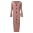 thumbnail image 5 of Sweaters Ladies V Neck Single Multi Button Knit Rib Button Long Sleeve Cardigan Dress Fall Sweaters Dress For Women, 5 of 6