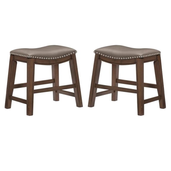 Home Square 18" Faux Leather Saddle Dining Stool in Gray - Set of 2