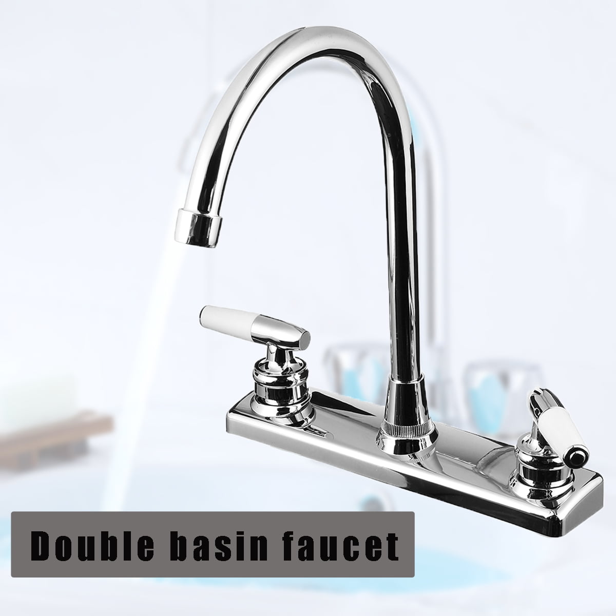 Kitchen Faucet Dual Handles Hot & Cold Basin Sink Mixer Tap for RV Mobile Home