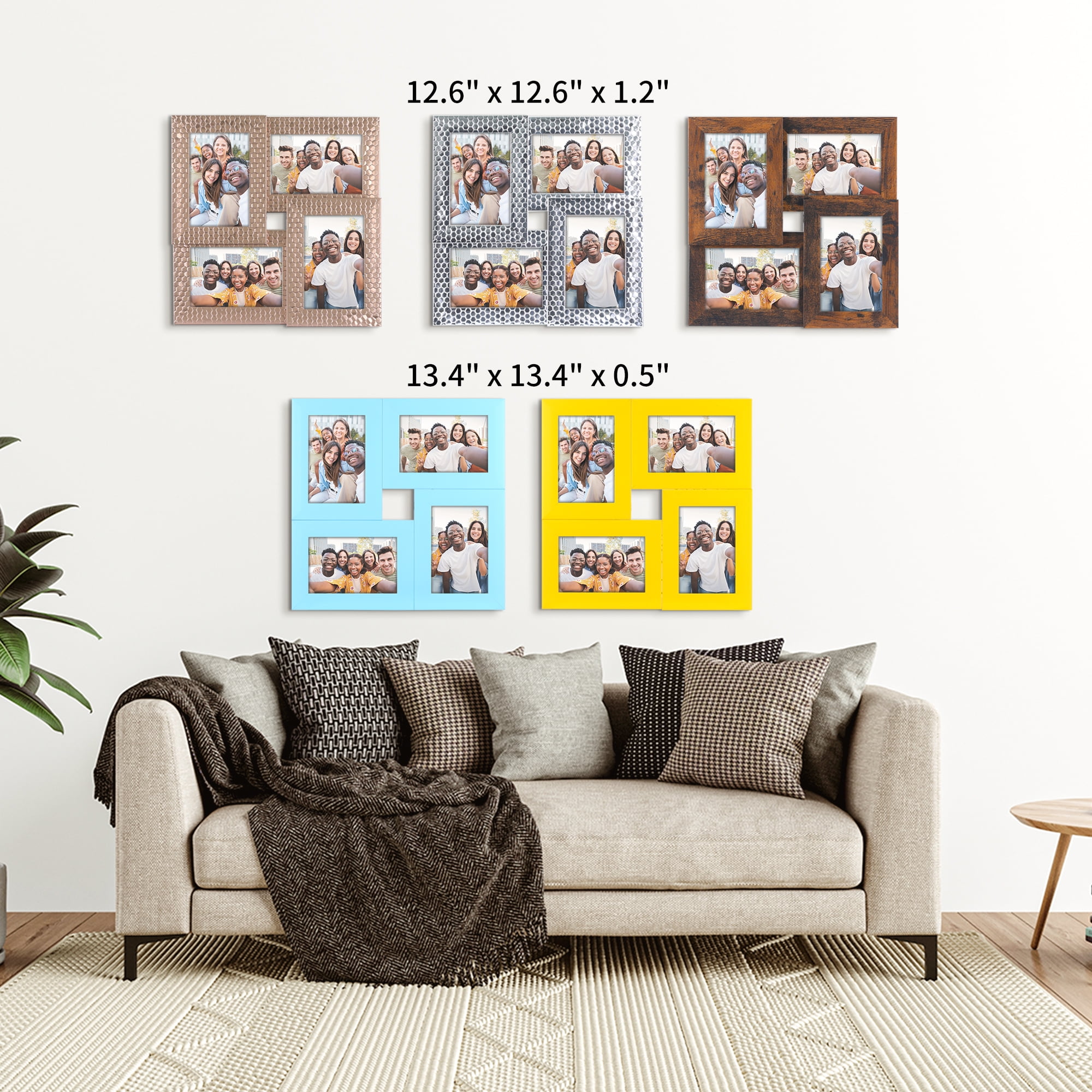 Unique Bargains Family Photo Frame Set of 4 Brown Wood Color 12.6