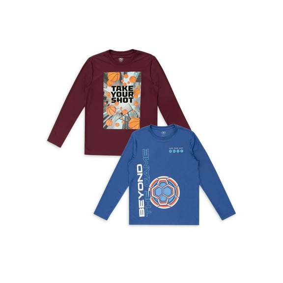 Athletic Works Boys Long Sleeve Graphic T-shirt, 2-Pack Bundle, Sizes 4-18 & Husky