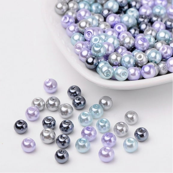 1Bag Silver-Grey Mix Pearlized Glass Pearl Beads Mixed Color 6mm Hole: 1mm 200pcs/bag