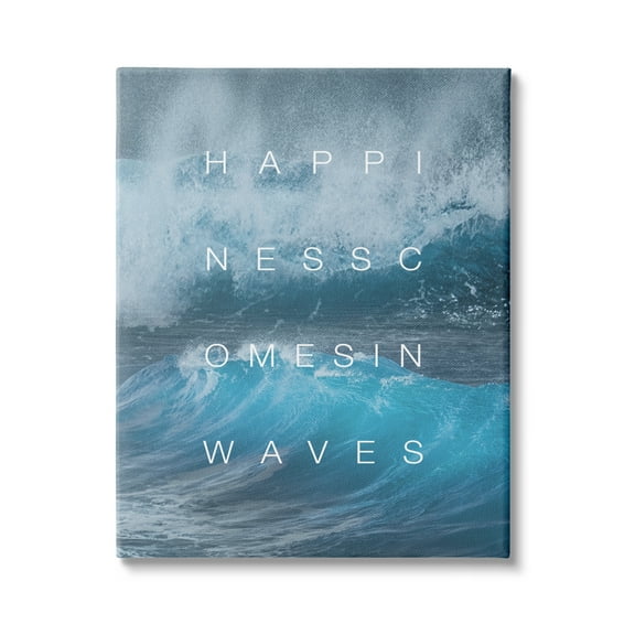 Stupell Industries Happiness Comes in Waves Nautical Phrase Blue Waves, 24 x 30,Design by Daphne Polselli