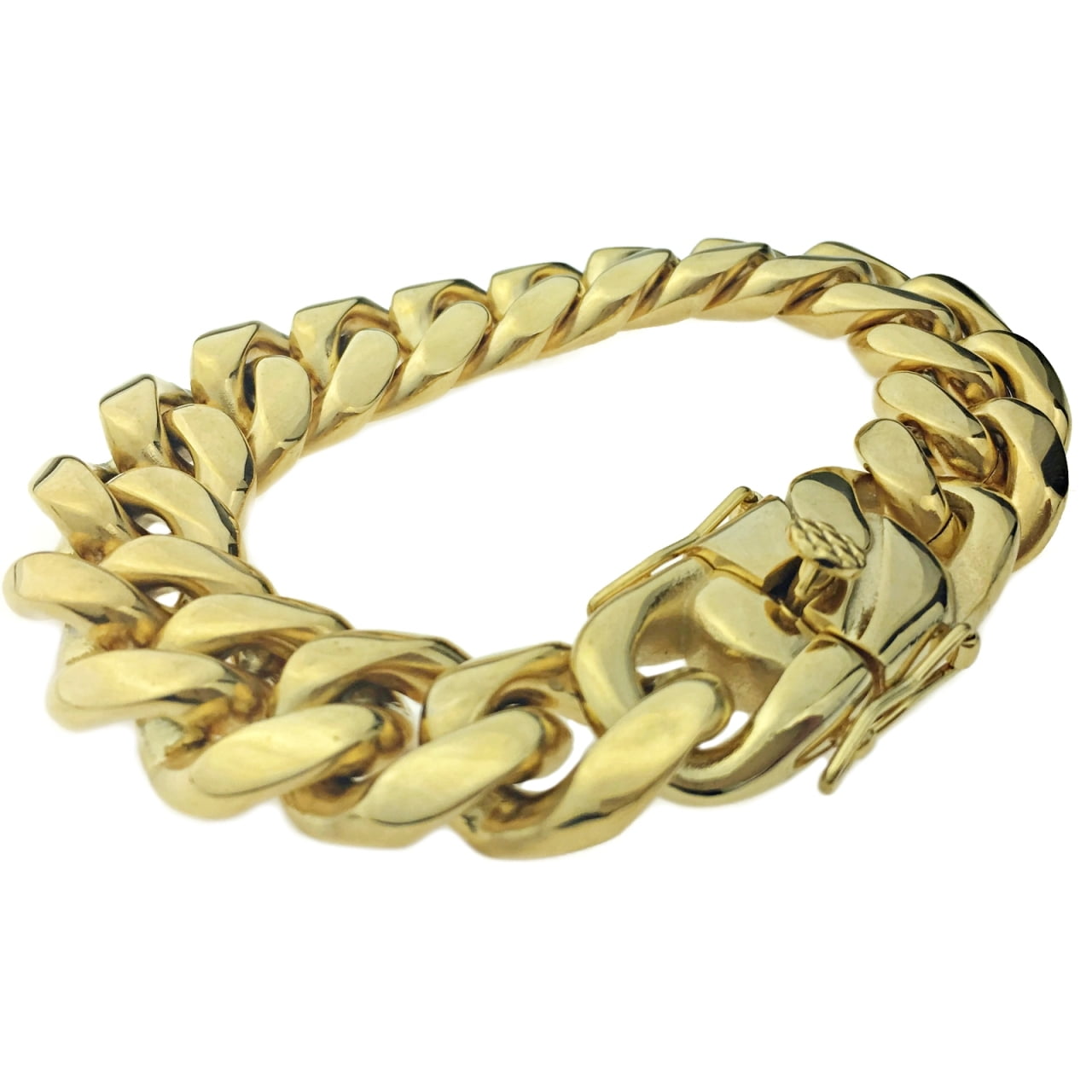 Mens Miami Cuban Link Chain Bracelet Heavy 14K Gold Plated Stainless Steel 18mm 