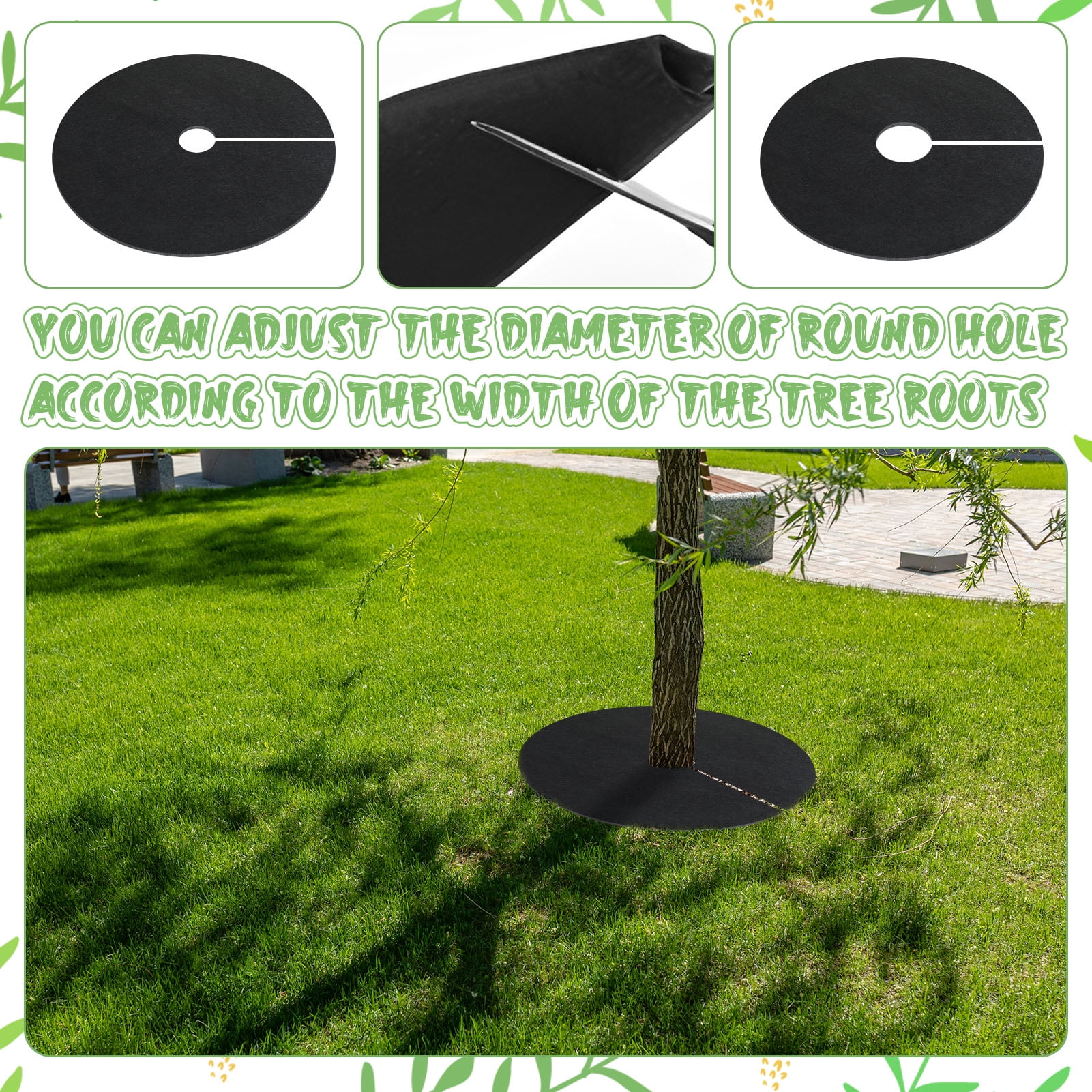 Bocaoying 20 Pcs Tree Mulch Ring Weed Barrier Mats with Stakes Gloves, Fruit Tree Protector, 10Pcs 3.3Ft Square, 10Pcs 1.6Ft Round Thickened Landscape Fabric Mats, Garden Plant Cover for Weed Control