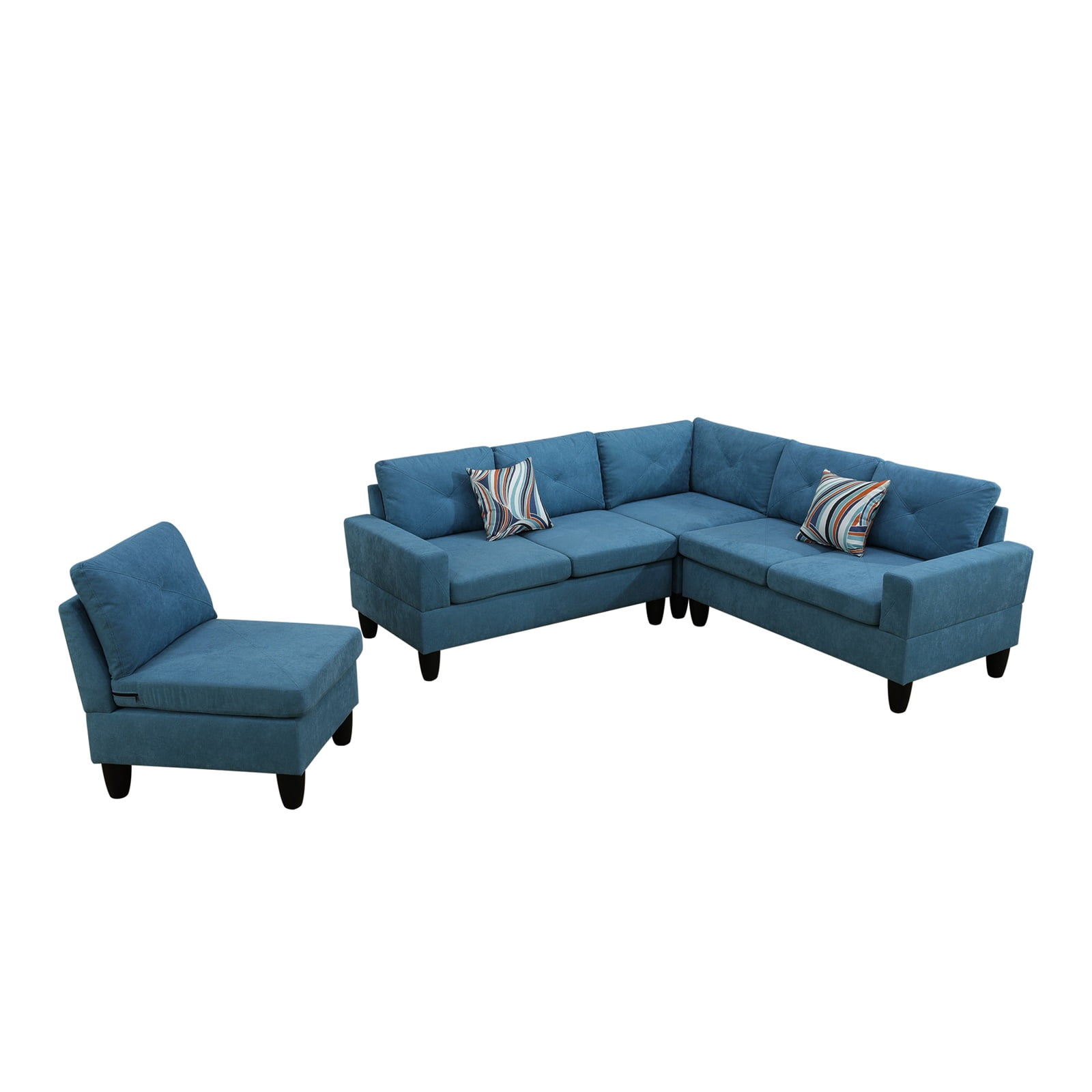 Hommoo Sofa Set,Calico 4-Piece Couch Living Room Sofa Set,Sectional Couches for Living Room,Lake Blue