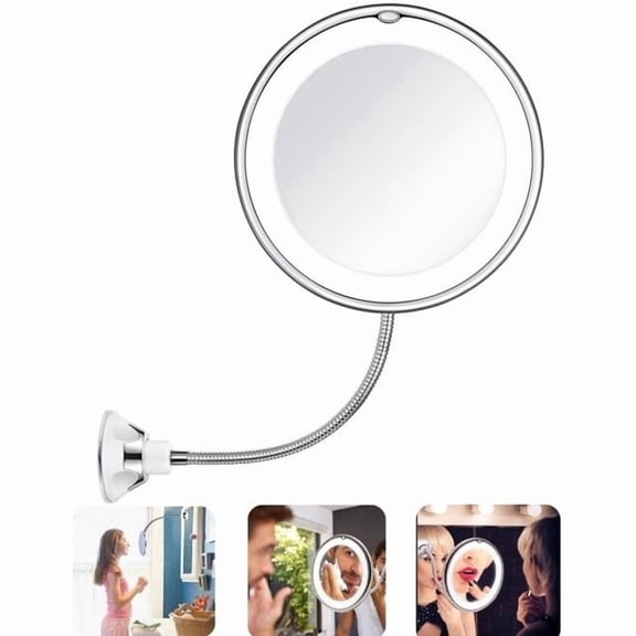 Flexible 10X Lighted Magnifying Mirror, Lighted Makeup Mirror with Magnification, LED Magnified Mirror,Light Mirror Makeup with Suction Cup for Bathroom, Portable Travel Mirror,(White,6.7inch)