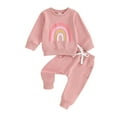 thumbnail image 2 of 2PCS Baby Girls Fall Outfits 6 12 18 24M 3T Long Sleeve Rainbow Print Sweatshirt + Pants Set Toddler Clothes, 2 of 10