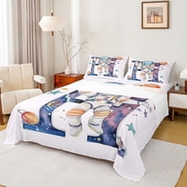 Homewish Monogrammed H Theme Twin Sheet Sets,Planet Stars Pattern Twin Fitted Sheet,Multicolor Splash Ink Flat Sheet For Girl Teens,Ultra Soft Bedroom Decor,3pcs