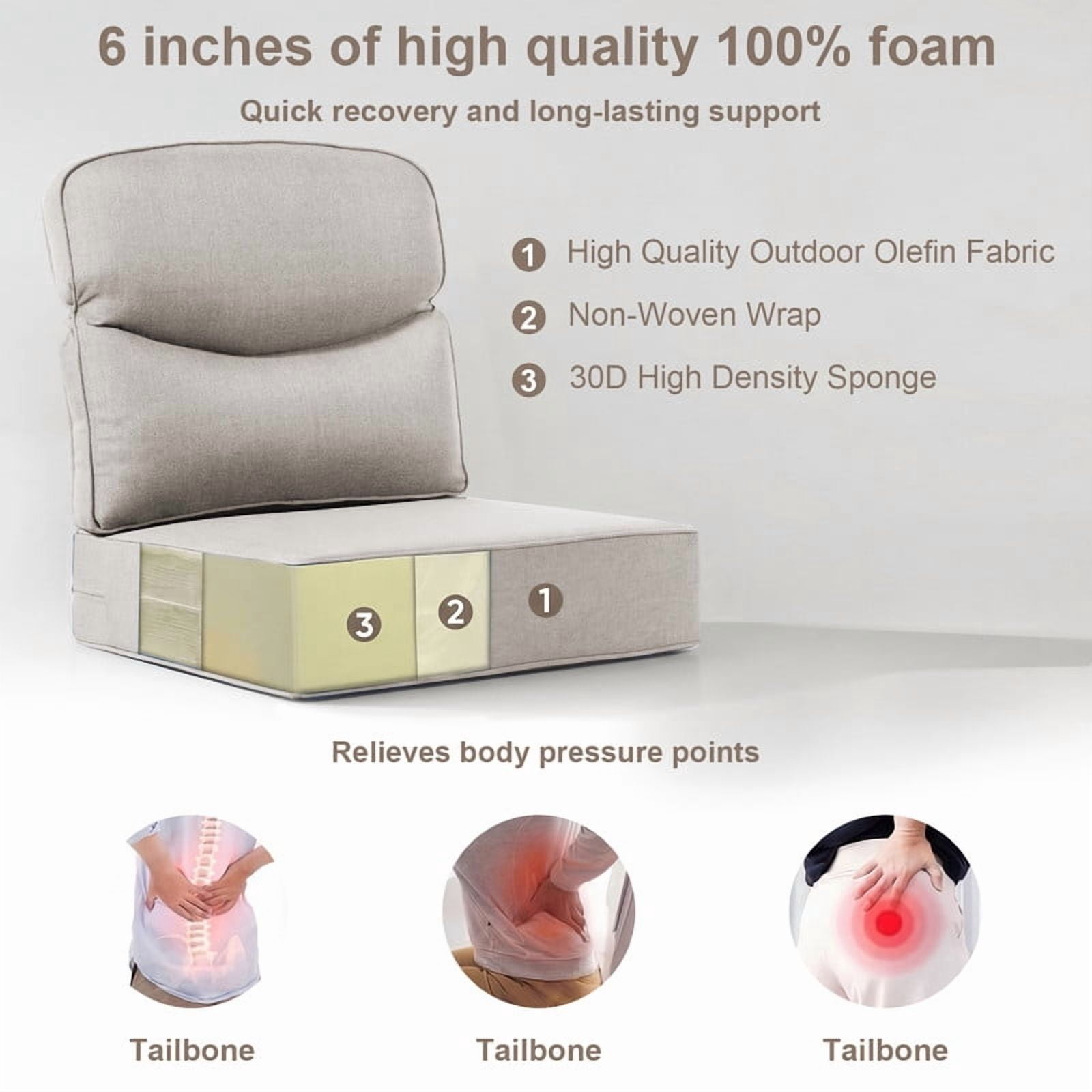 Opohoro Outdoor Deep Seat Cushion Set, 22"x24"x6", UV Resistant & Water Resistant Comfortable Furniture Cushions for Patio Sofa, Chair, Loveseat