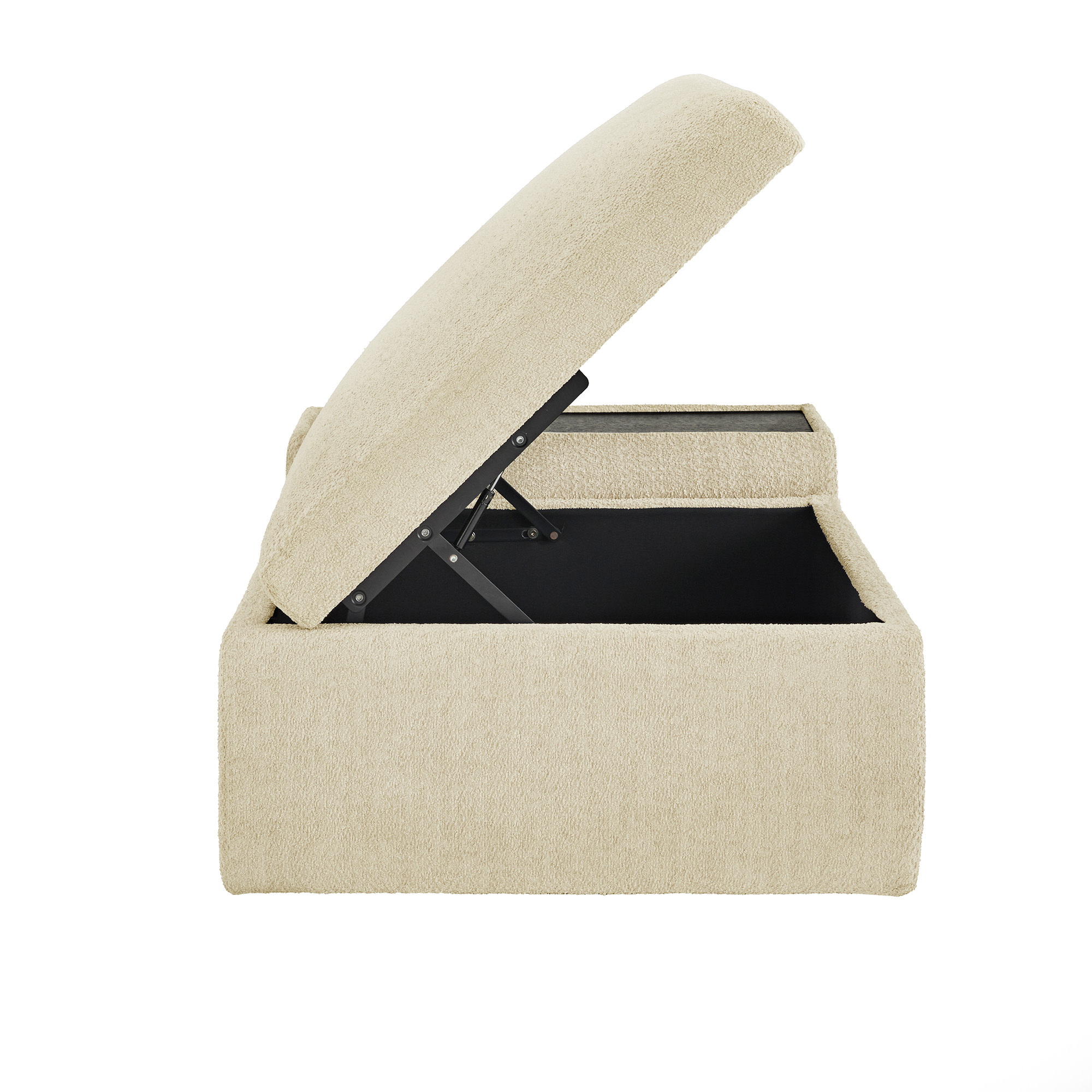 Weston Home Boucle Fabric Storage Ottoman with Side Table and Casters in Ivory