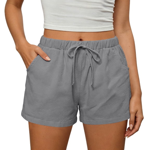 Atogsazn Womens Summer Cotton Shorts Casual Athletic Elastic Waist Short Pants with Pocker Running Gym Pants Gray XXL Fashion