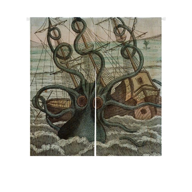 ABPHQTO Sea Monster Octopus Japanese Noren Cortina, Sea Monster Octopus Puerta Cortina de puerta Cortina de entrada Cortina de entrada Cortina de lino de algodón Tamaño 85x90cm ABPHQTO Noren-A012-85x90