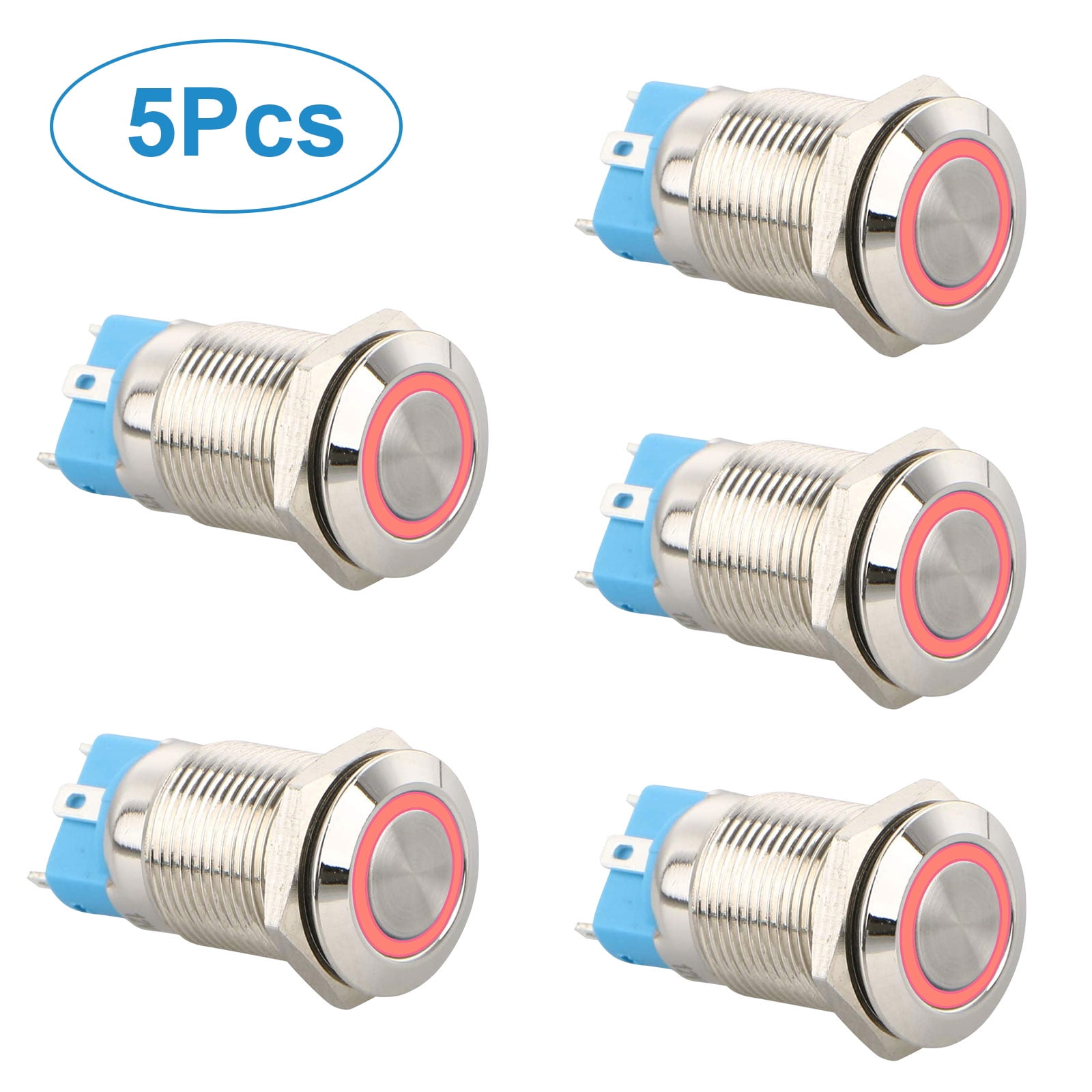 TSV 5Pcs ON/OFF Latching Switch 12mm Waterproof Push Button Switch with ...