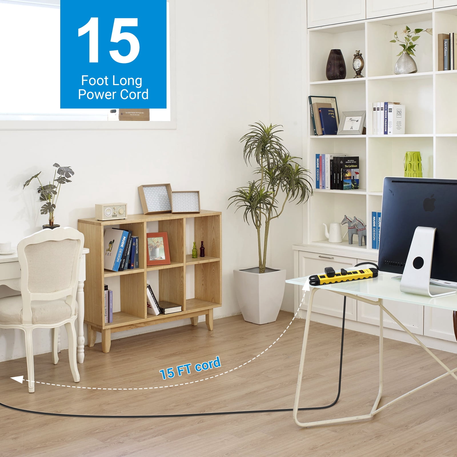 DEWENWILS 6-Outlet Metal Surge Protector Power Strip with 15ft. Long Cord, 900 Joules