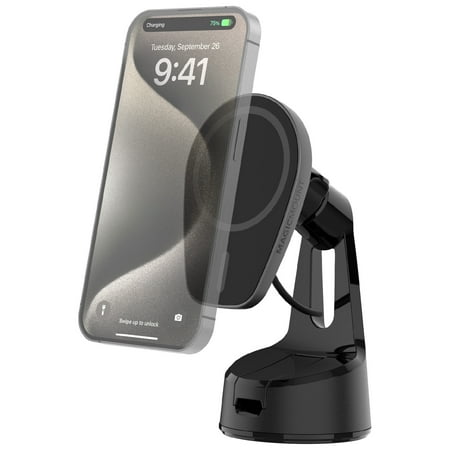 Scosche MPQMWD-SP1 Charge Pro Qi2 MagSafe 15W Fast Wireless Car Charger Dash/Windshield Mount Black