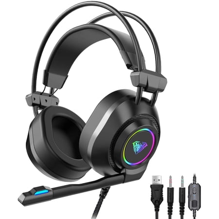 AULA S600 Professional Wired Gaming Headset Lightweight Noise Canceling Over-Ear PC Gaming Headphones with 360 Degree Rotation Omnidirectional Mic for Computer