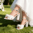 thumbnail image 6 of Women's Bow Knot Heeled Sandals Chic Pleated Bow Chunky Heels Wedding Shoes Adjustable Ankle Buckle Straps Block Sandals High Slingback Dress Shoes, 6 of 9