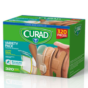 Curad Bulk Variety Pack Assorted Bandages, Flex-Fabric TM, Waterproof, Plastic, Knuckle, Heavy Duty Bandages (320 Count)