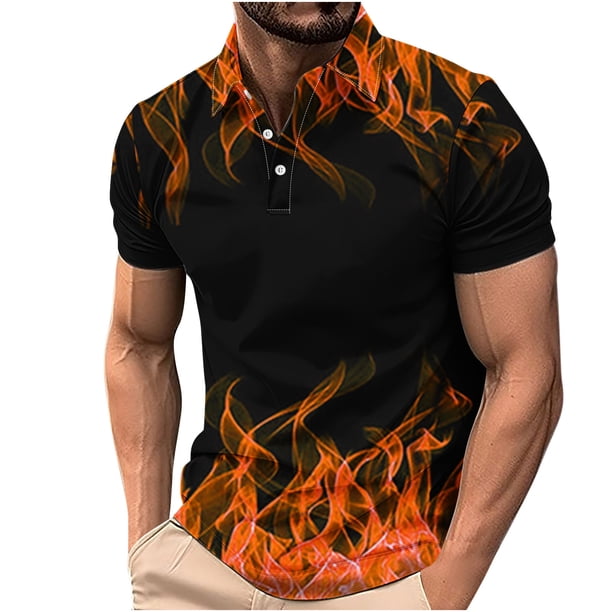Camisetas de Manga Corta de los Hombres Casual Gradiente Solapa Botón Arriba Camiseta, Top Ligero para el Hogar, Uso Diario Y Cómodo