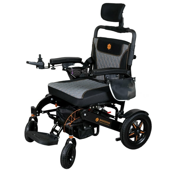 Bangeran Mammoth EX Deluxe Mobility Aid Electric Wheelchair for Easy Travelling, Collapsible Heavy Duty Wheel Chair 500 lbs Capacity - Black Frame