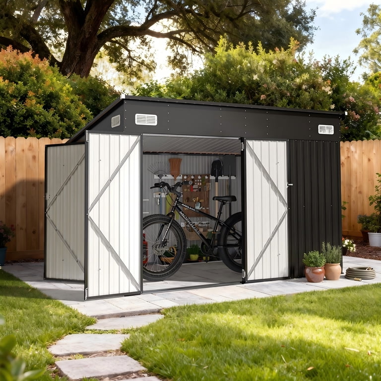 BaPiPro 10'x8' Lean-to Metal Storage Shed, Outdoor Lockable Shed