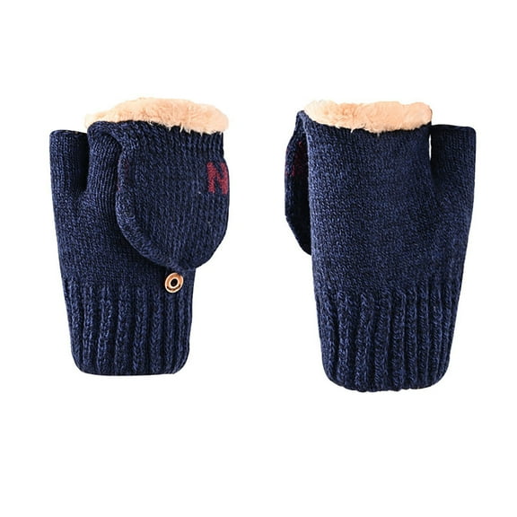 QQAMB Winter Glvoes for Women Half-Finger Fluff Flip-Top Riding Cold-Resistant Knitted Winter Warmth Gloves