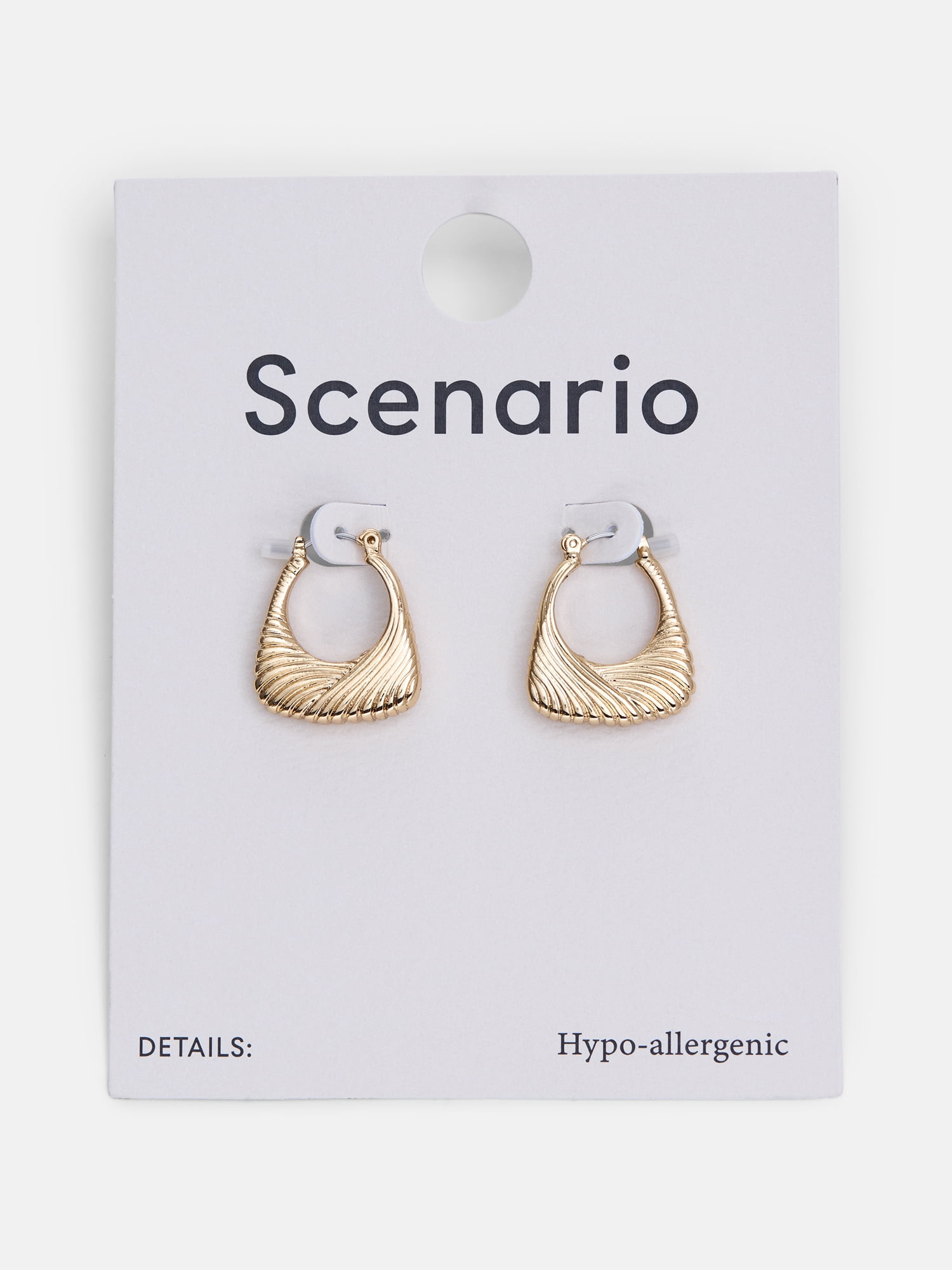 Scenario Women's Gold‑Tone Ribbed Texture Hoop Earrings