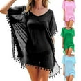 thumbnail image 3 of Swimsuit Cover Up Solid Color Loose See-through Tassel Bikini Dress for Holiday, 3 of 7