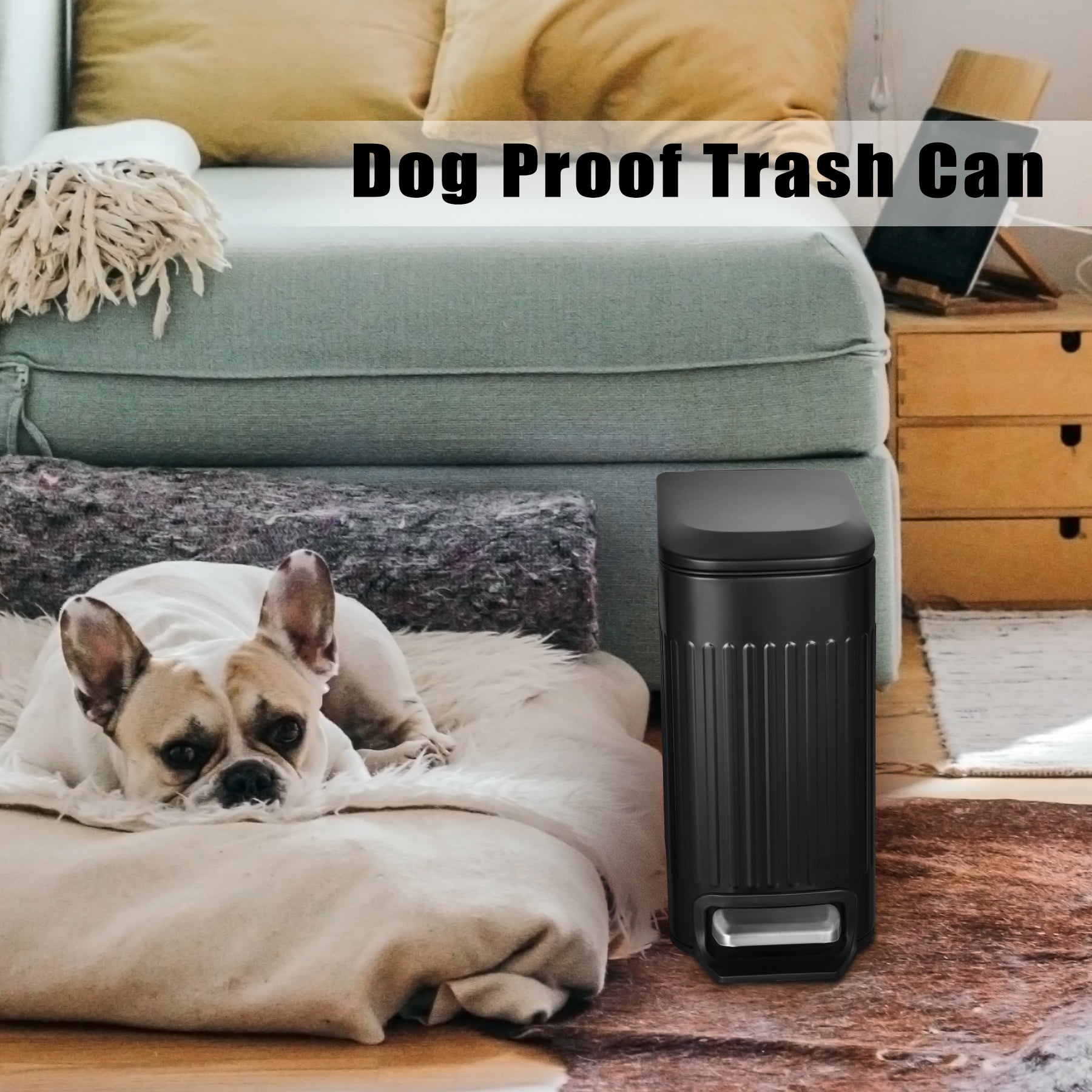 TrashAid 1.6 Gallon Bathroom Trash Can with Lid, Small Stainless Steel Garbage Bin, Black