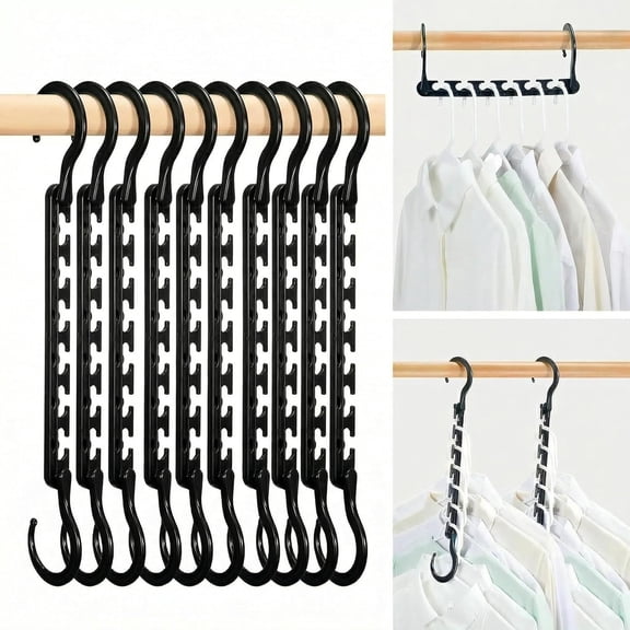 Sturdy Plastic Space Saving Hangers 12 Pack, Cascading Hangers Organizer Closet Space Saver 80% and Wrinkle Free Clothes, Multi Collapsible Hanger for Heavy Clothes, Shirts, Pants (Black)