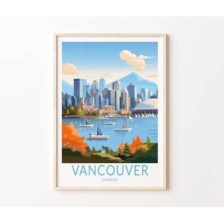 Vancouver Skyline Canada Travel Wall Art, Unframed Paper Poster 8x10in