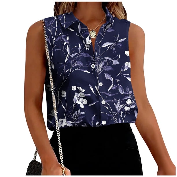 TaTaai Button Front Blouse Lightweight Drape Women's Casual Fashion Lapel Printed Sleeveless Short Sleeve Loose Summer Office Daily Top Gift