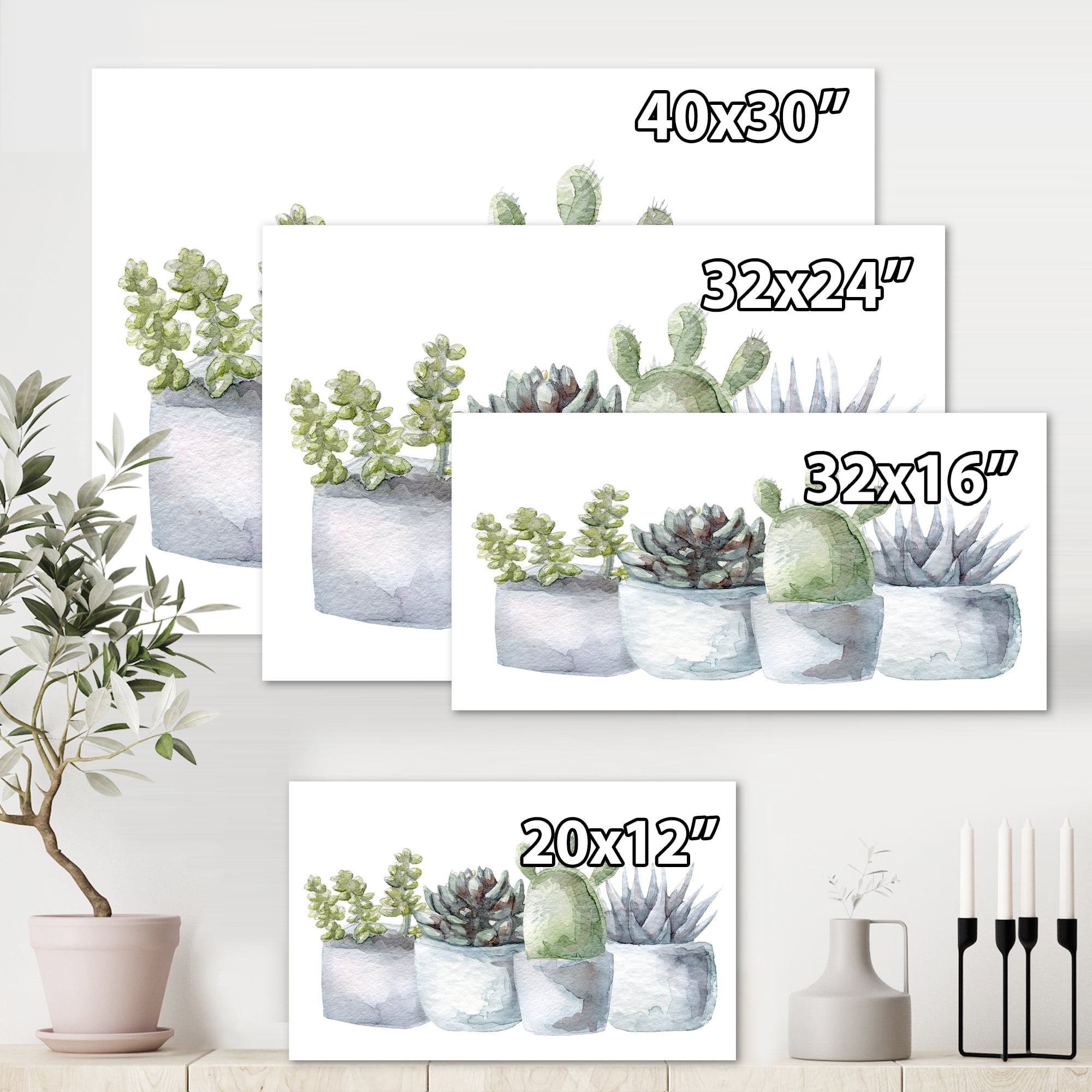 Succulent and Cactus House Plants I 40 in x 30 in Painting Canvas Art Print, by Designart