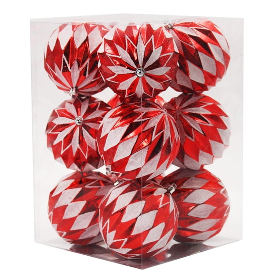 12 Pack Red and White Assorted Ball Ornaments