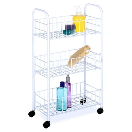 Whitmor 3 Tier Small Wire Rolling Cart White