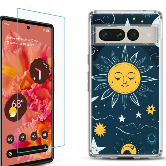 Shockproof Bumper Phone Case for Google Pixel 7, with Tempered Glass Screen Protector, by OneToughShield ® - Sun N Star