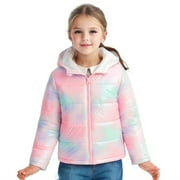 Girls Winter Puffer Jacket Kids Hooded Quilted Coat Warm Lightweight Water-Resistant with Pockets Rainbow 3-12 Years