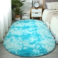 thumbnail image 3 of Tie Dye Oval Plush Area Rug, Long Bedroom Bedside Cloakroom Decorative Mat, Soft Non Slip Floor Carpet (Blue ,40*60CM), 3 of 5