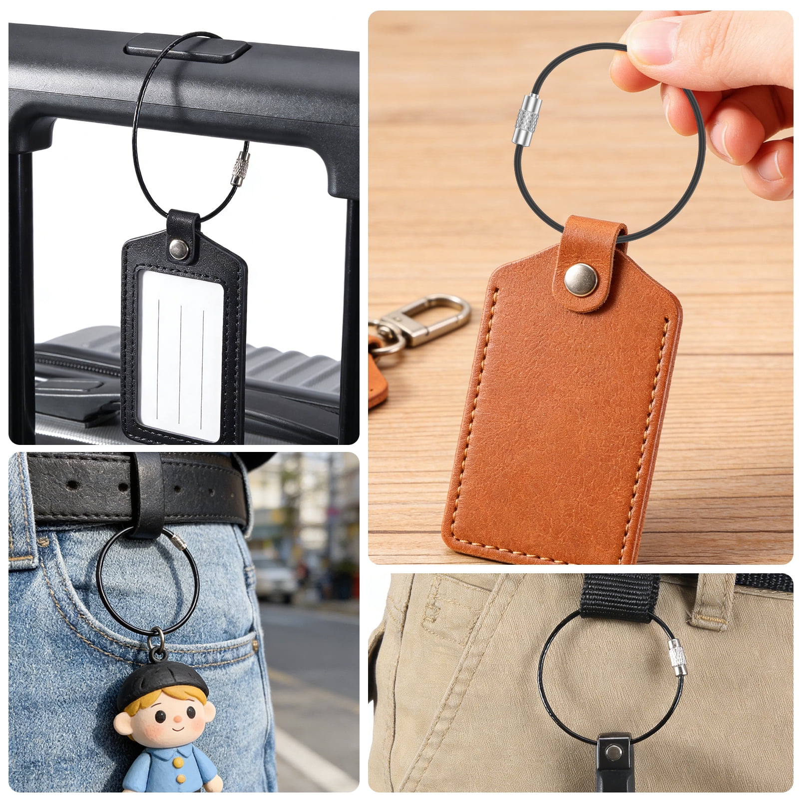 100/200 PCS Keychain 5.9 Inches Wire Ring 0.059 Inches Thickness Cable Loop Ring for Hanging Luggage Tag Key and ID Card