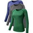 thumbnail image 1 of Women's 3 Pack Compression Shirts Long Sleeve Yoga Athletic Running T Shirt, 1 of 7