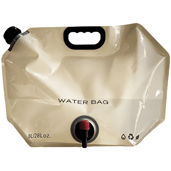 Outdoor Portable Folding Water Bag, 270.5 oz / 8 L Collapsible Water Storage Bag with Adjustable Faucet, Bladder with Handle for Camping Hiking Picnic Emergency Food Storage, Khaki
