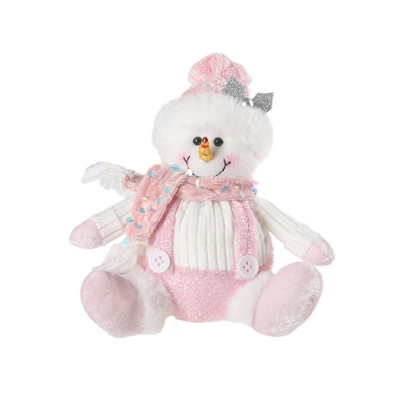 Christmas Decorations Sitting Sequined Cartoon Doll Pendant Christmas Party Scene Dress Up Pastel Pink Christmas Plush Set Santa Snowman Reindeer Soft Stuffed Holiday