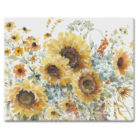 CounterArt "Sunflowers Forever" 3mm Heat Tolerant Glass Cutting Board 15"by 12"