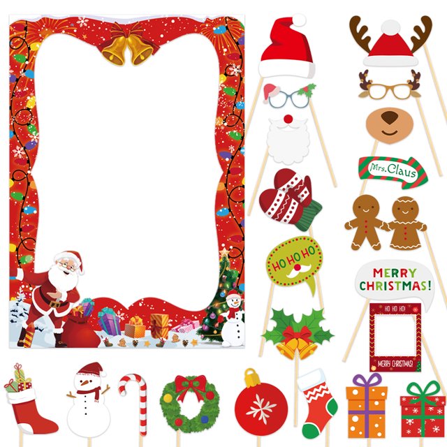 Kit de accesorios de fotomatón de Navidad, accesorios de foto de Papá Noel, muñeco de nieve, marco de fotomatón, accesorios de Selfie, decoraciones de fiesta de navidad